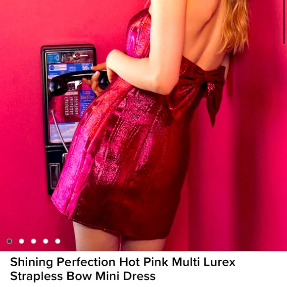 HOT PINK MULTI STRAPLESS BOW MINI DRESS from Lulu’s NWT. XL/size 10 - Picture 1 of 3